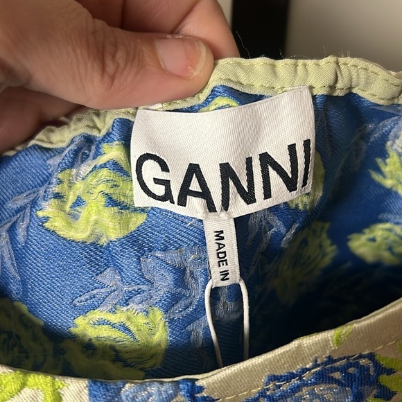 NWT GANNI FLORAL JACQUARD OFF THE SHOULDER IN OYSTER GRAY/ GREEN Size 34 - Picture 4 of 10